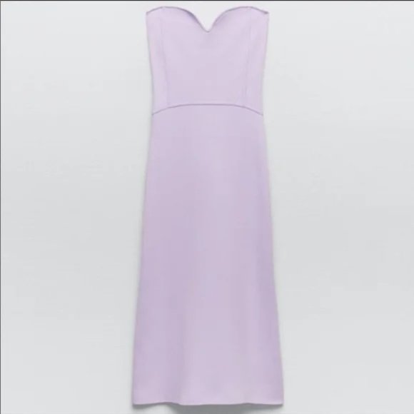 Zara Knit Lilac Bandage Corset Dress Purple Fitted Sweetheart Knee Strapless M - Picture 9 of 16